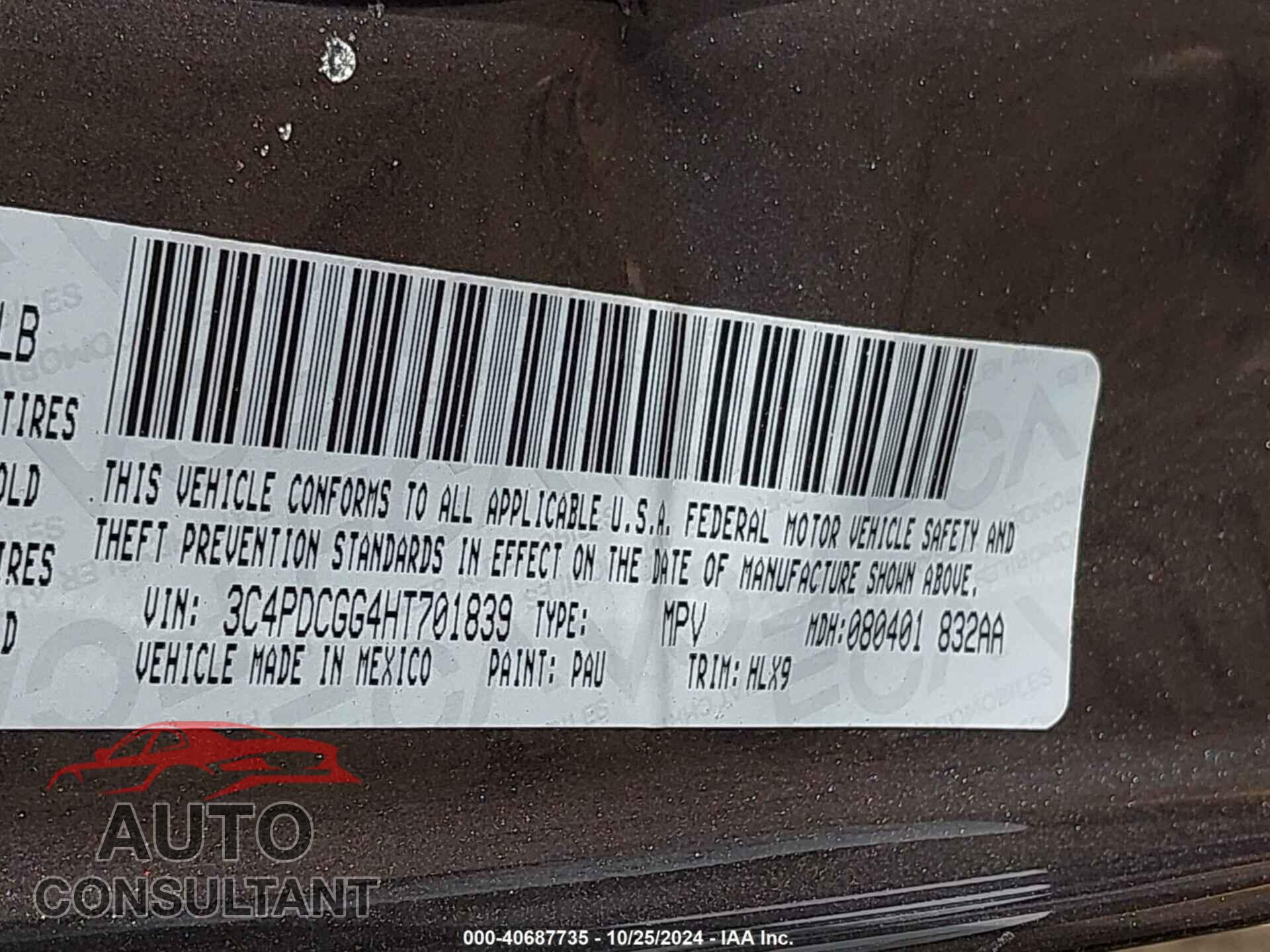 DODGE JOURNEY 2017 - 3C4PDCGG4HT701839