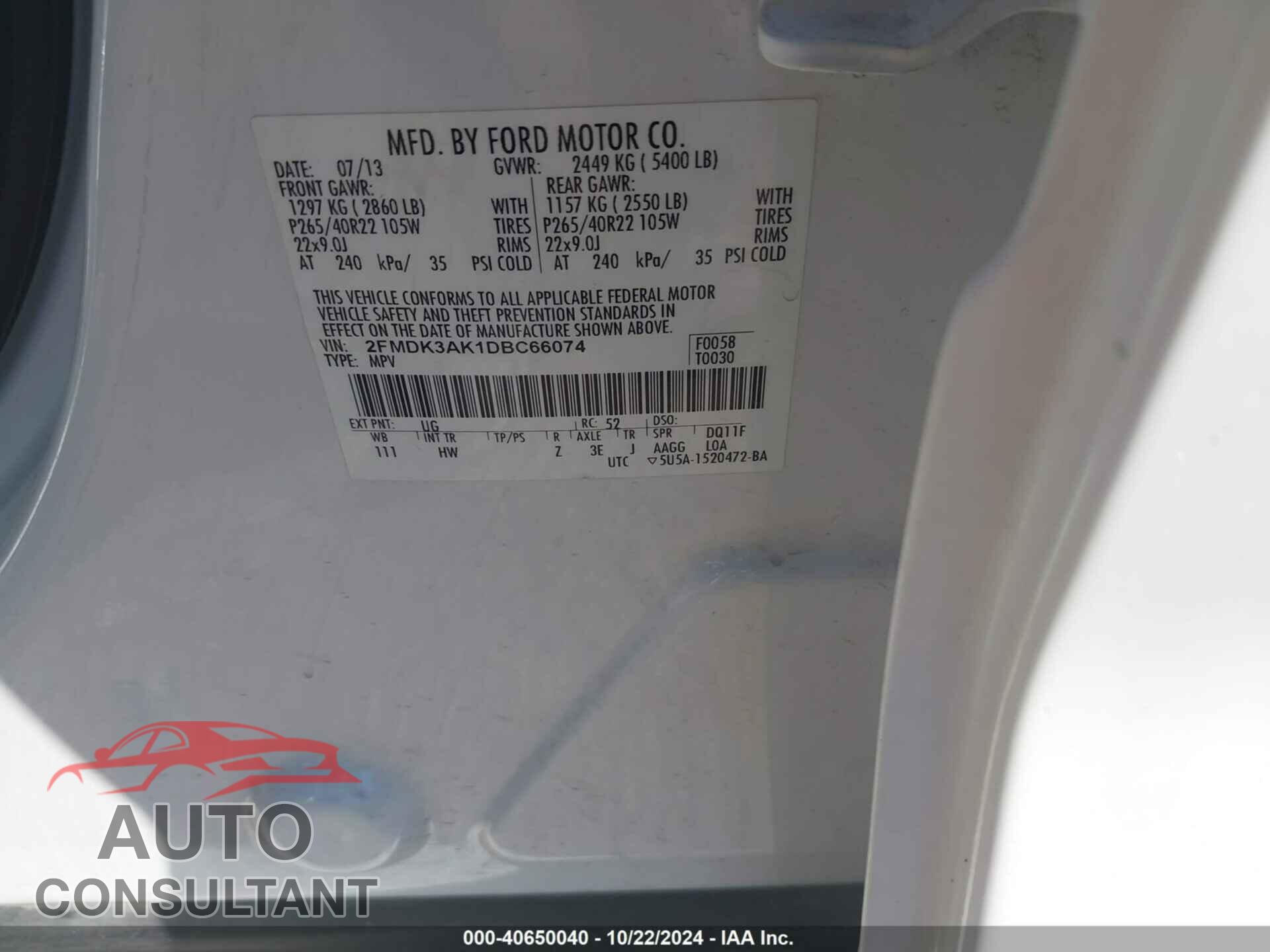 FORD EDGE 2013 - 2FMDK3AK1DBC66074