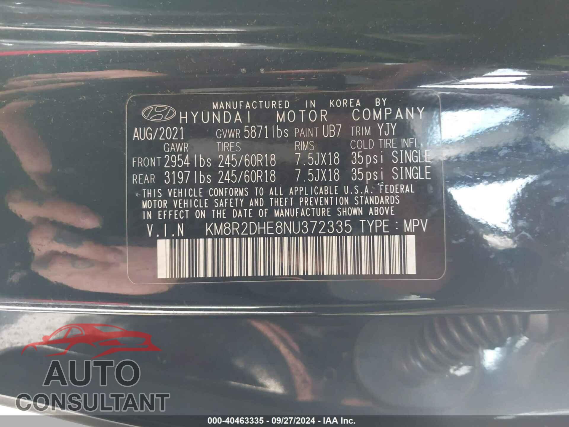 HYUNDAI PALISADE 2022 - KM8R2DHE8NU372335