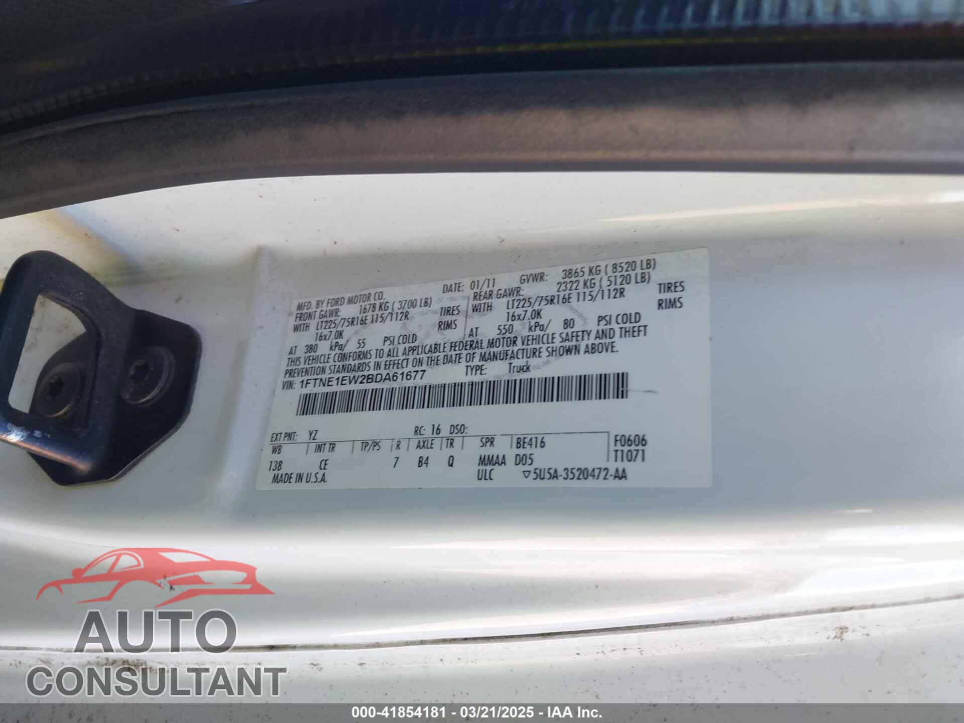 FORD E-150 2011 - 1FTNE1EW2BDA61677