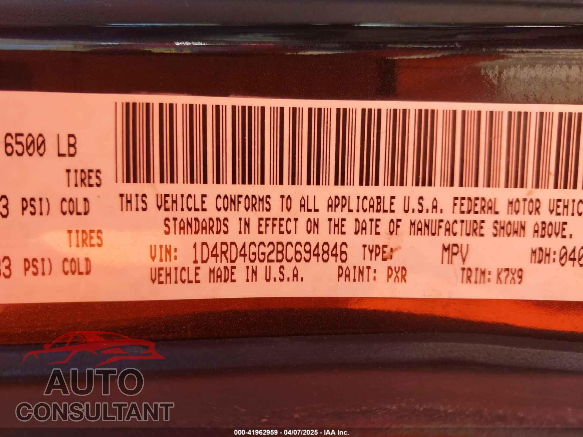 DODGE DURANGO 2011 - 1D4RD4GG2BC694846