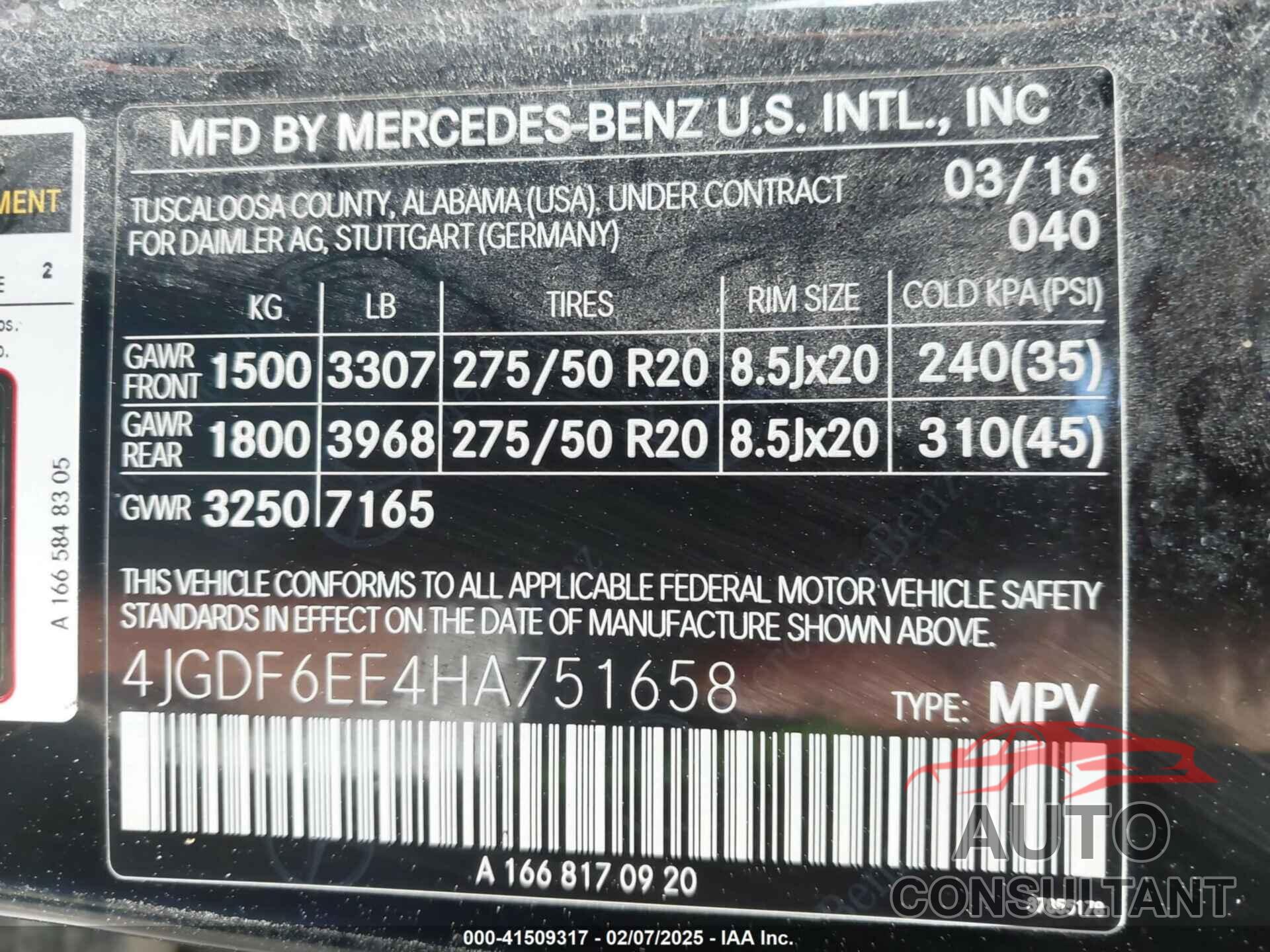 MERCEDES-BENZ GLS 450 2017 - 4JGDF6EE4HA751658
