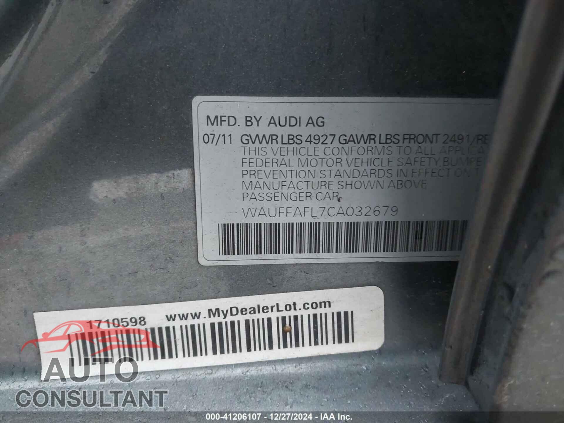 AUDI A4 2012 - WAUFFAFL7CA032679