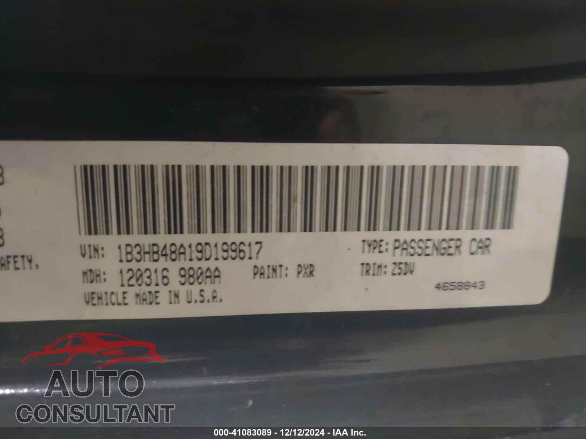 DODGE CALIBER 2009 - 1B3HB48A19D199617