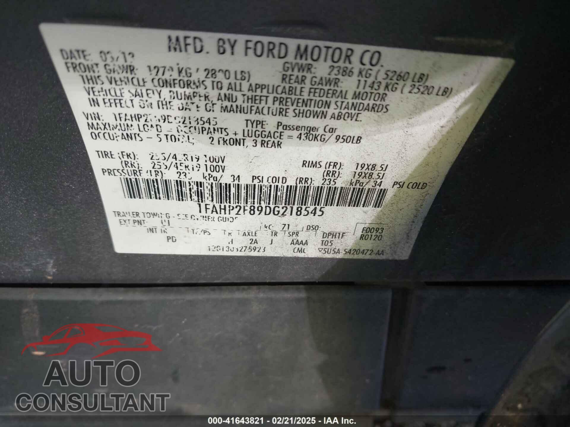 FORD TAURUS 2013 - 1FAHP2F89DG218545