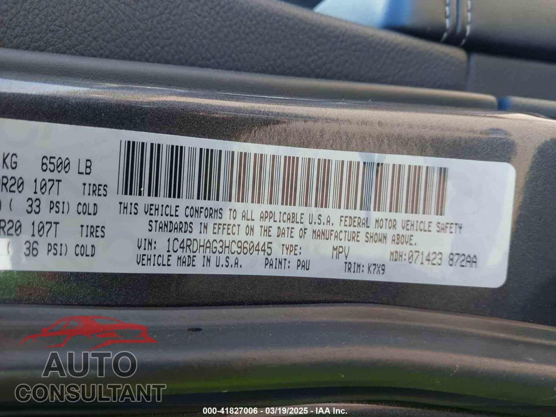 DODGE DURANGO 2017 - 1C4RDHAG3HC960445