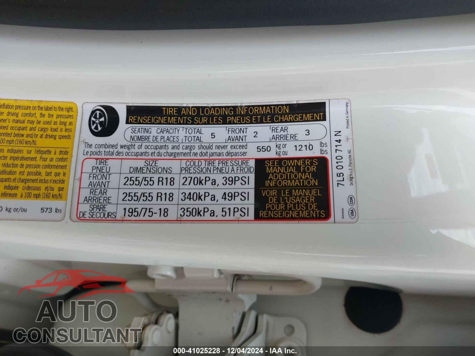 PORSCHE CAYENNE 2010 - WP1AA2AP6ALA07767