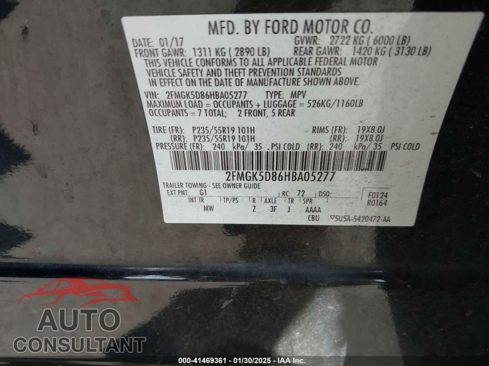 FORD FLEX 2017 - 2FMGK5D86HBA05277