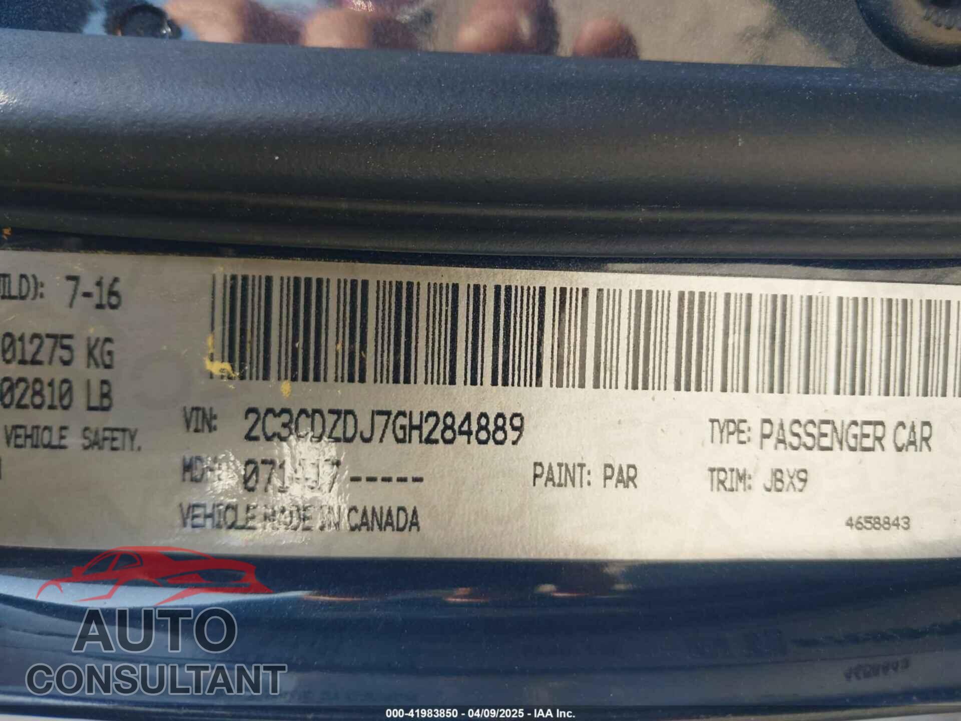 DODGE CHALLENGER 2016 - 2C3CDZDJ7GH284889
