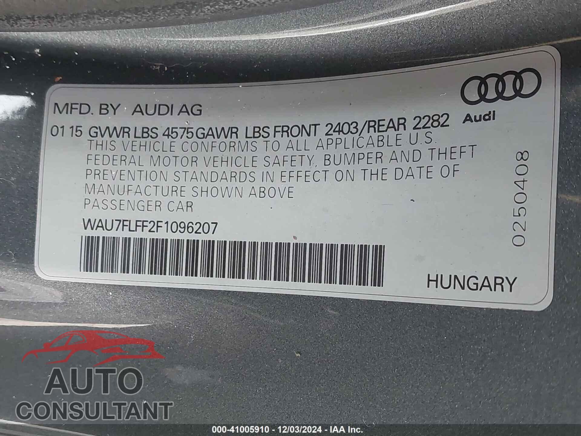 AUDI A3 2015 - WAU7FLFF2F1096207