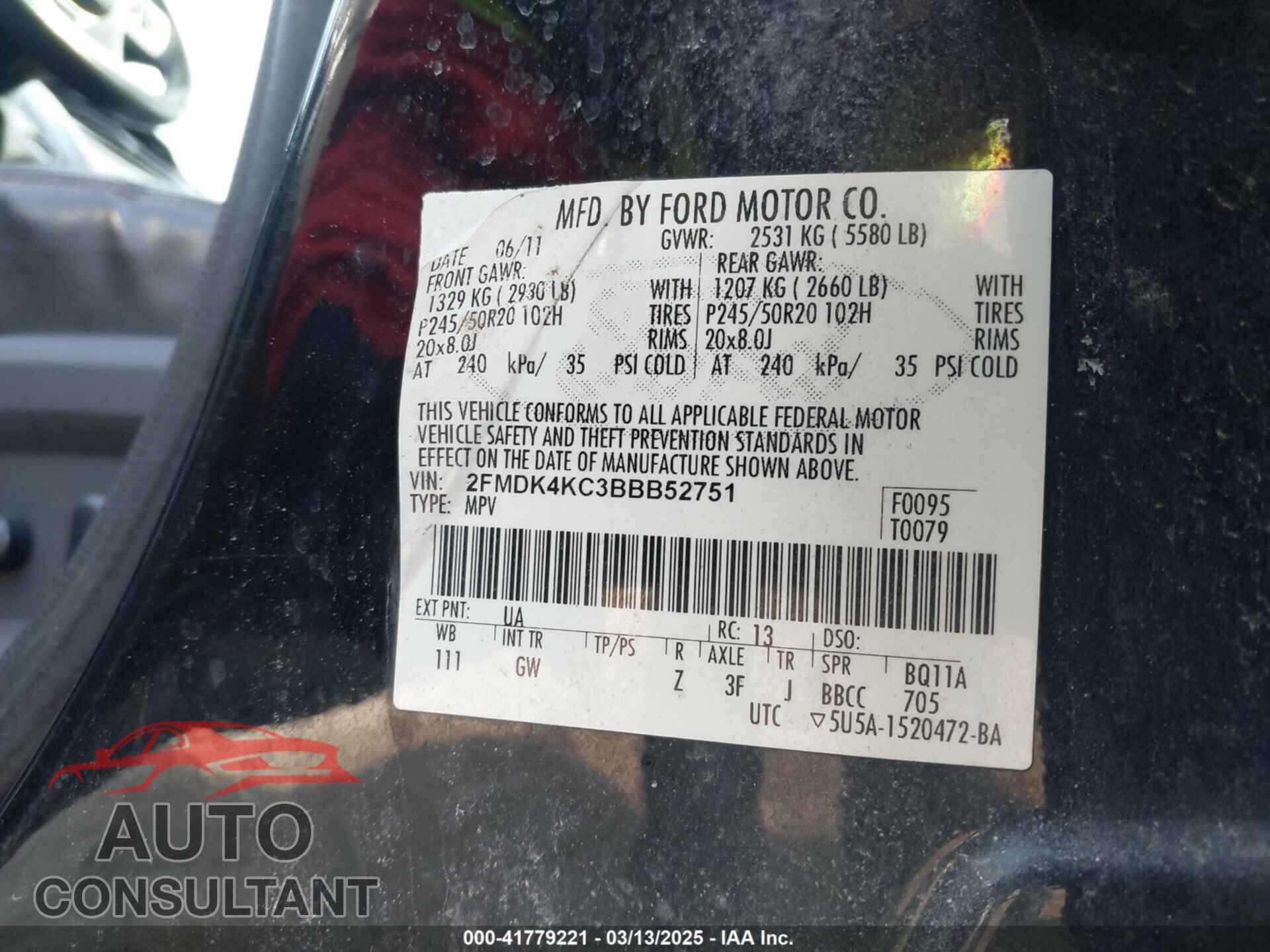FORD EDGE 2011 - 2FMDK4KC3BBB52751
