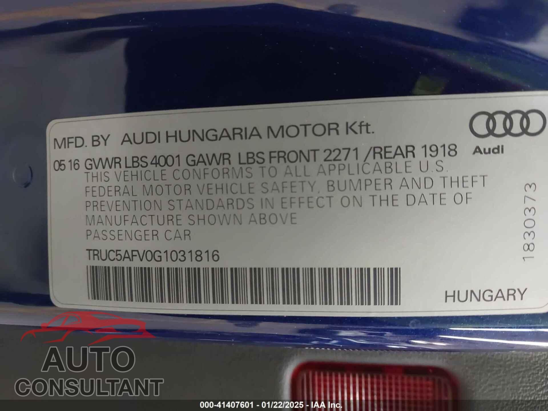 AUDI TT 2016 - TRUC5AFV0G1031816