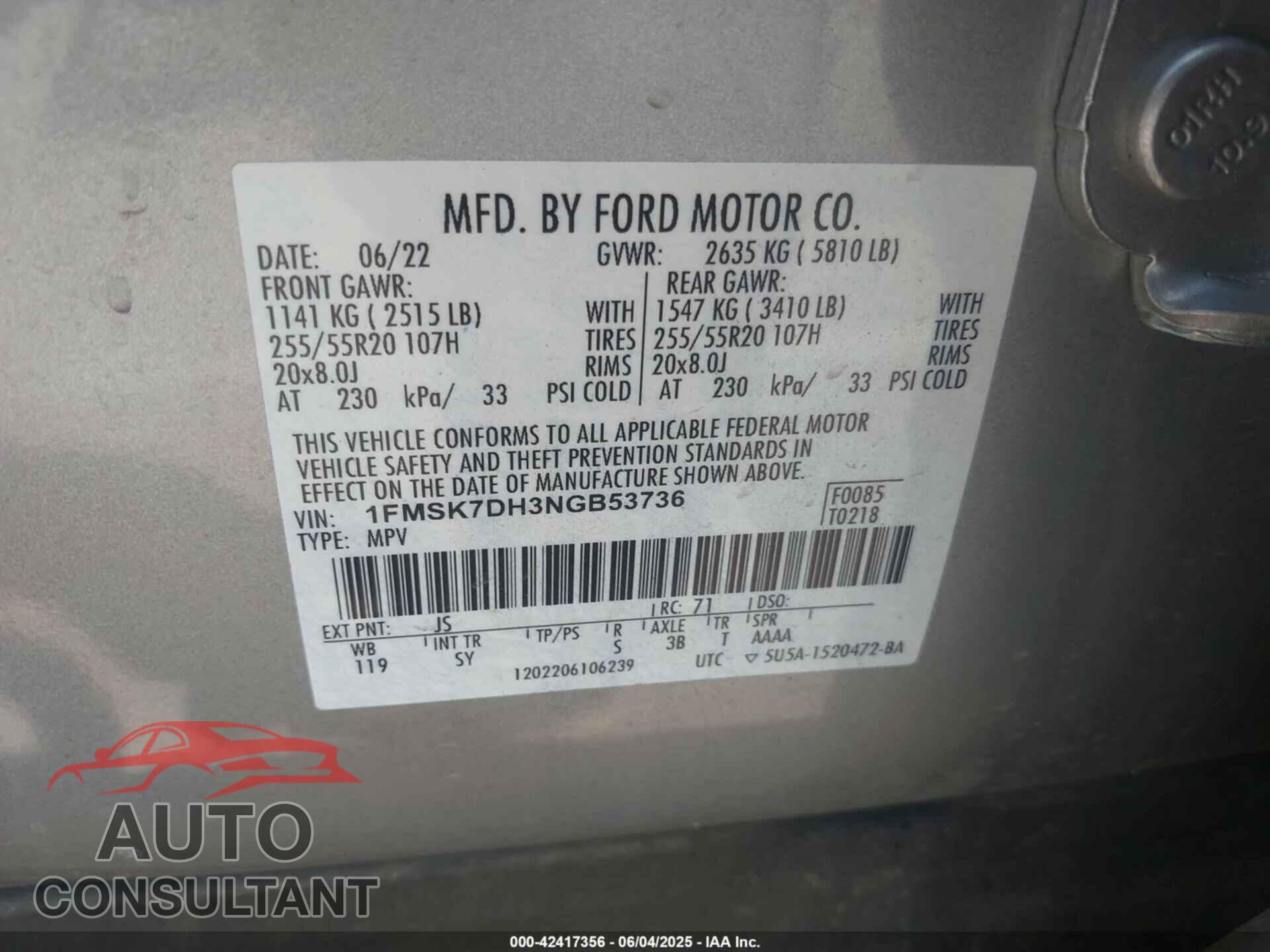 FORD EXPLORER 2022 - 1FMSK7DH3NGB53736