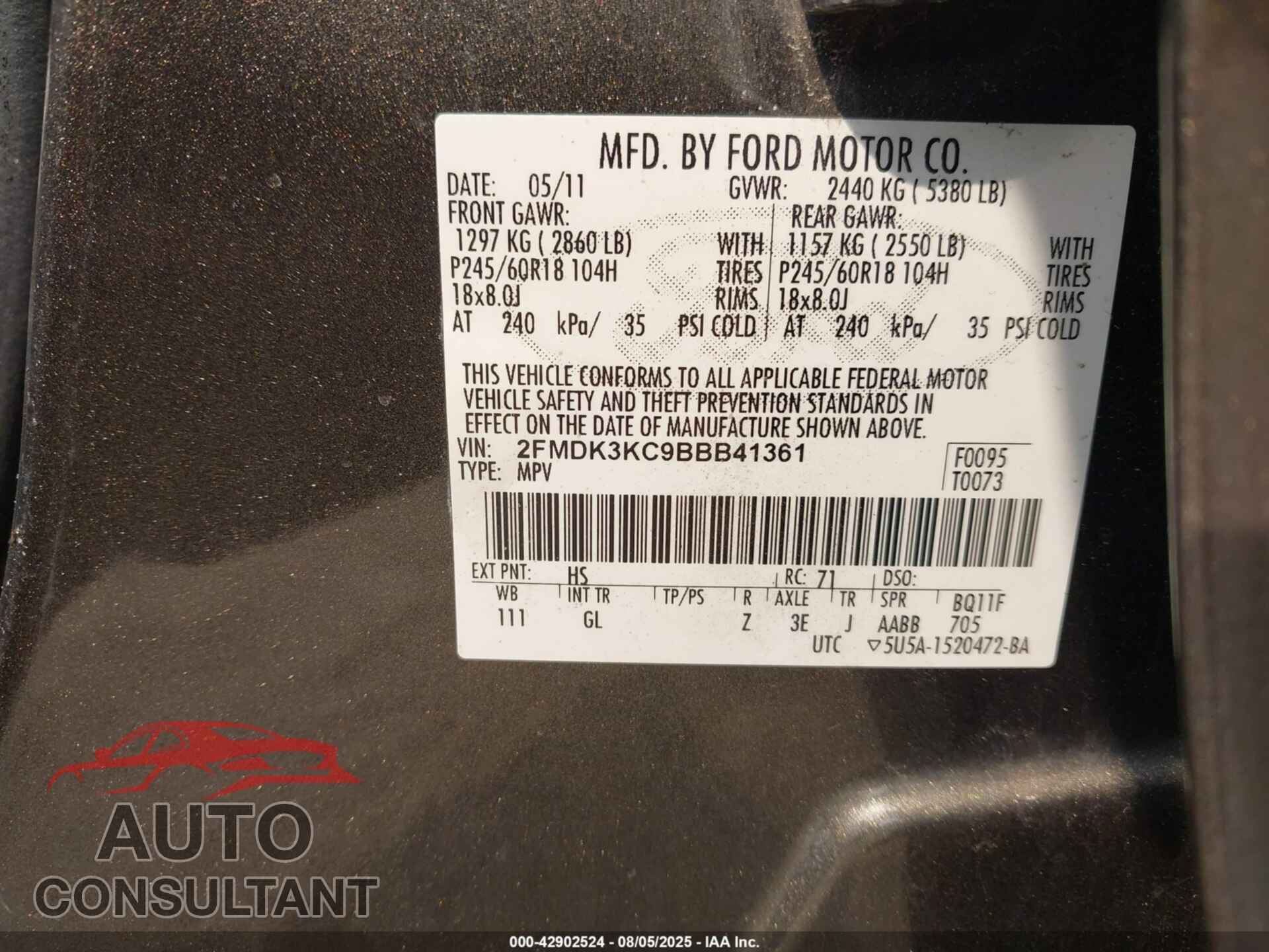 FORD EDGE 2011 - 2FMDK3KC9BBB41361