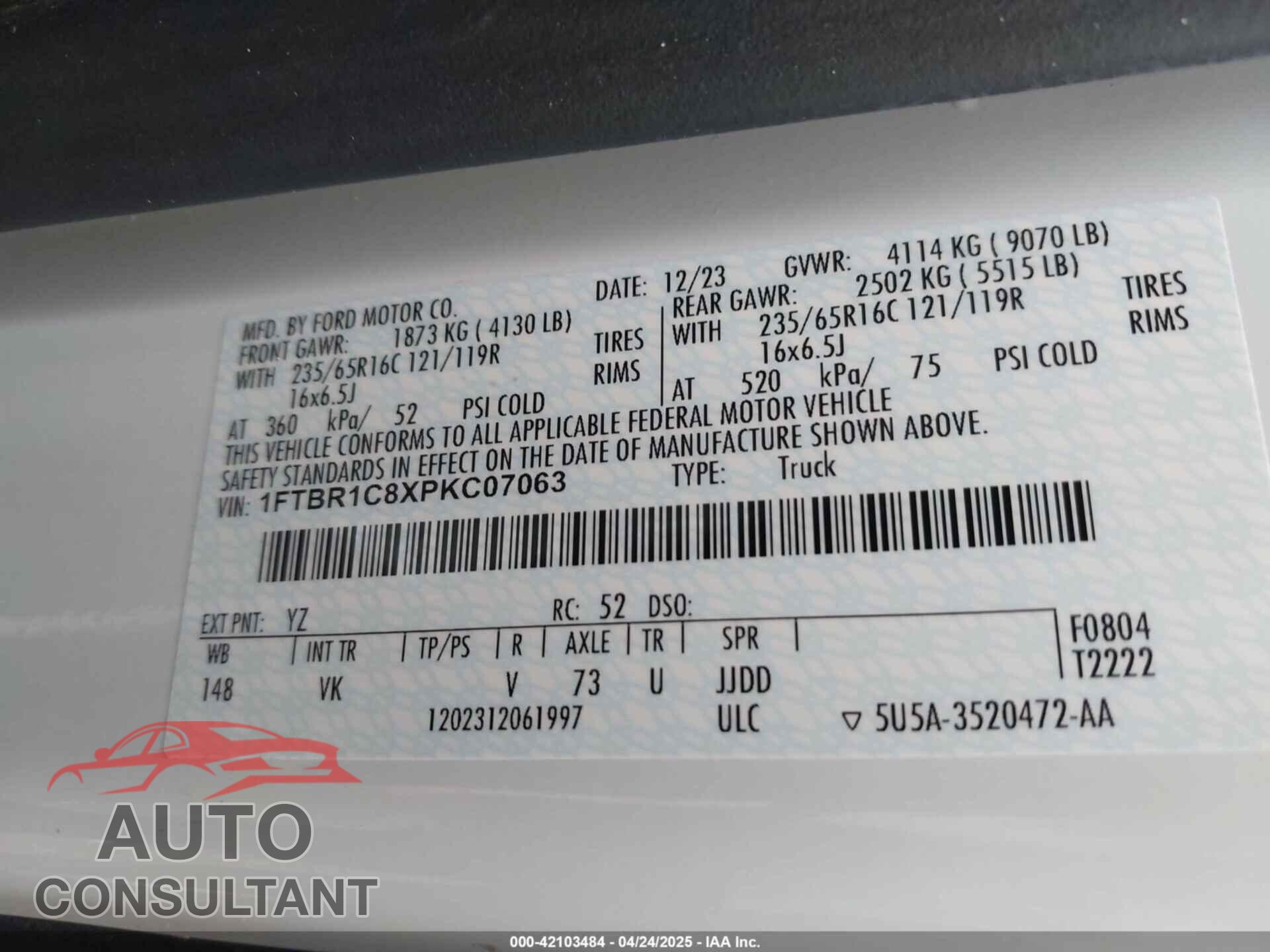 FORD TRANSIT-250 2023 - 1FTBR1C8XPKC07063