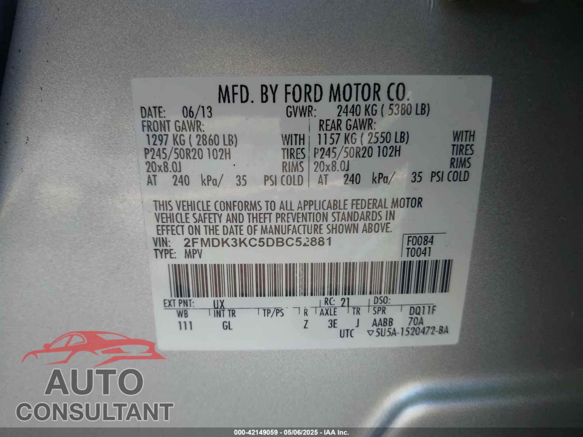 FORD EDGE 2013 - 2FMDK3KC5DBC52881