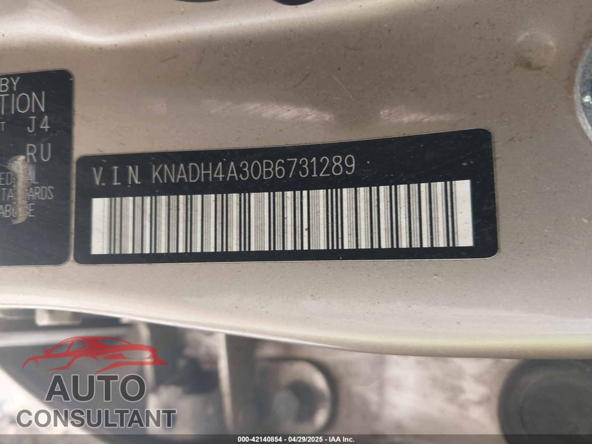 KIA RIO 2011 - KNADH4A30B6731289