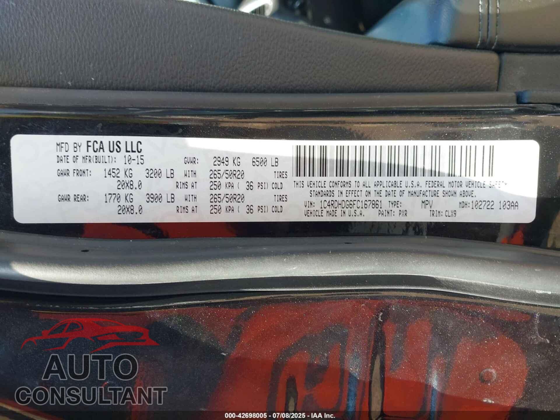 DODGE DURANGO 2015 - 1C4RDHDG6FC167861