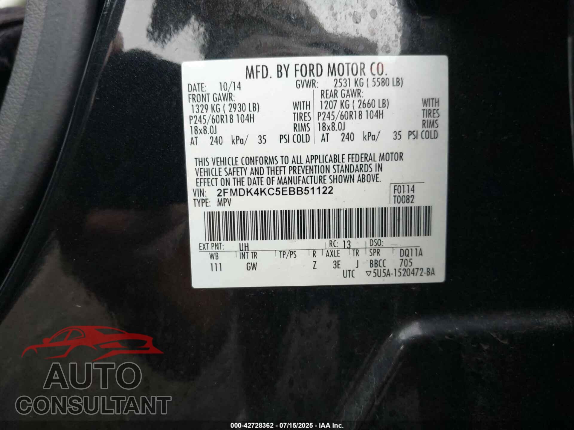 FORD EDGE 2014 - 2FMDK4KC5EBB51122