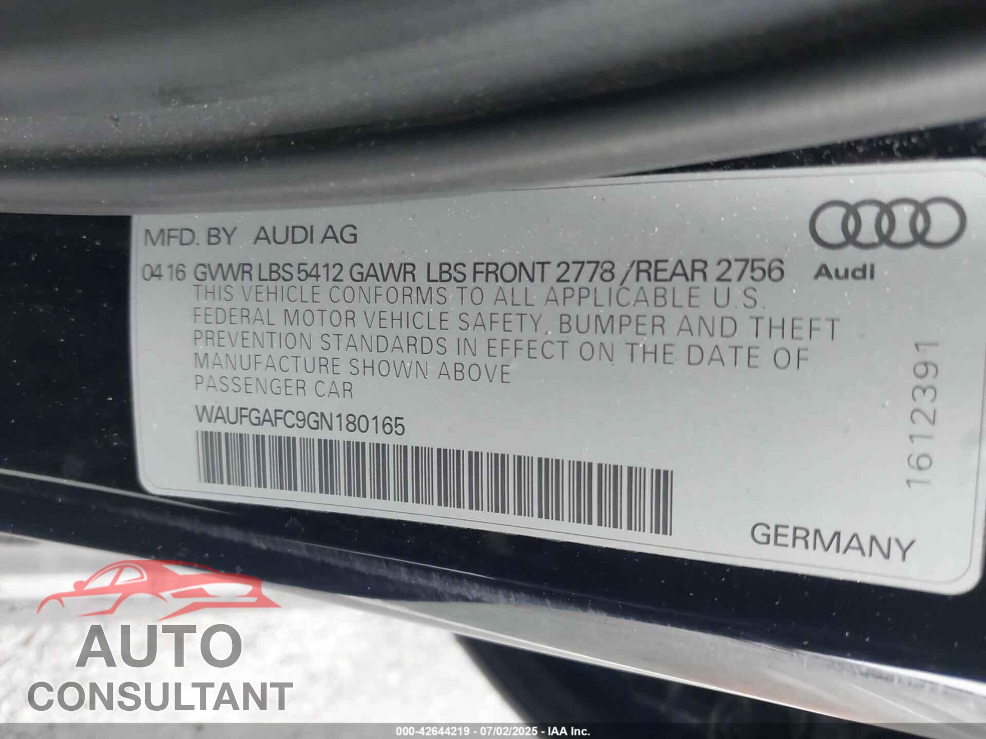 AUDI A6 2016 - WAUFGAFC9GN180165