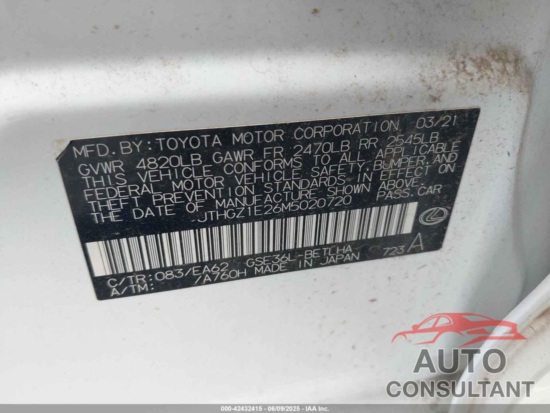 LEXUS IS 350 2021 - JTHGZ1E26M5020720