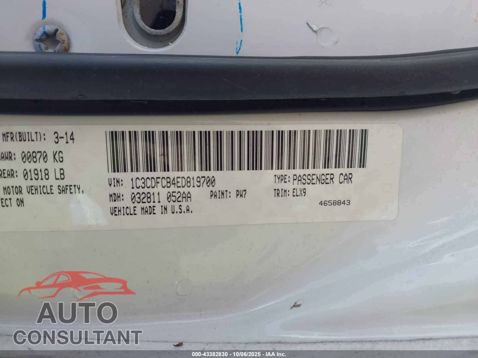 DODGE DART 2014 - 1C3CDFCB4ED819700