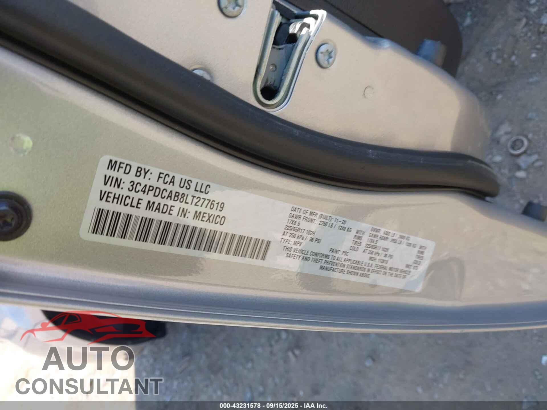 DODGE JOURNEY 2020 - 3C4PDCAB8LT277619