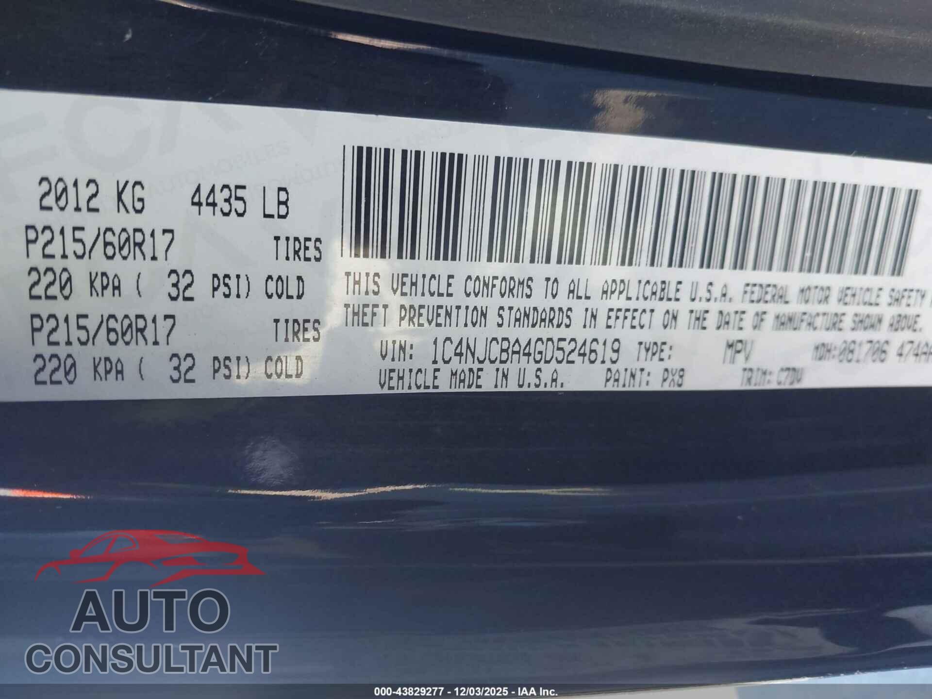 JEEP COMPASS 2016 - 1C4NJCBA4GD524619