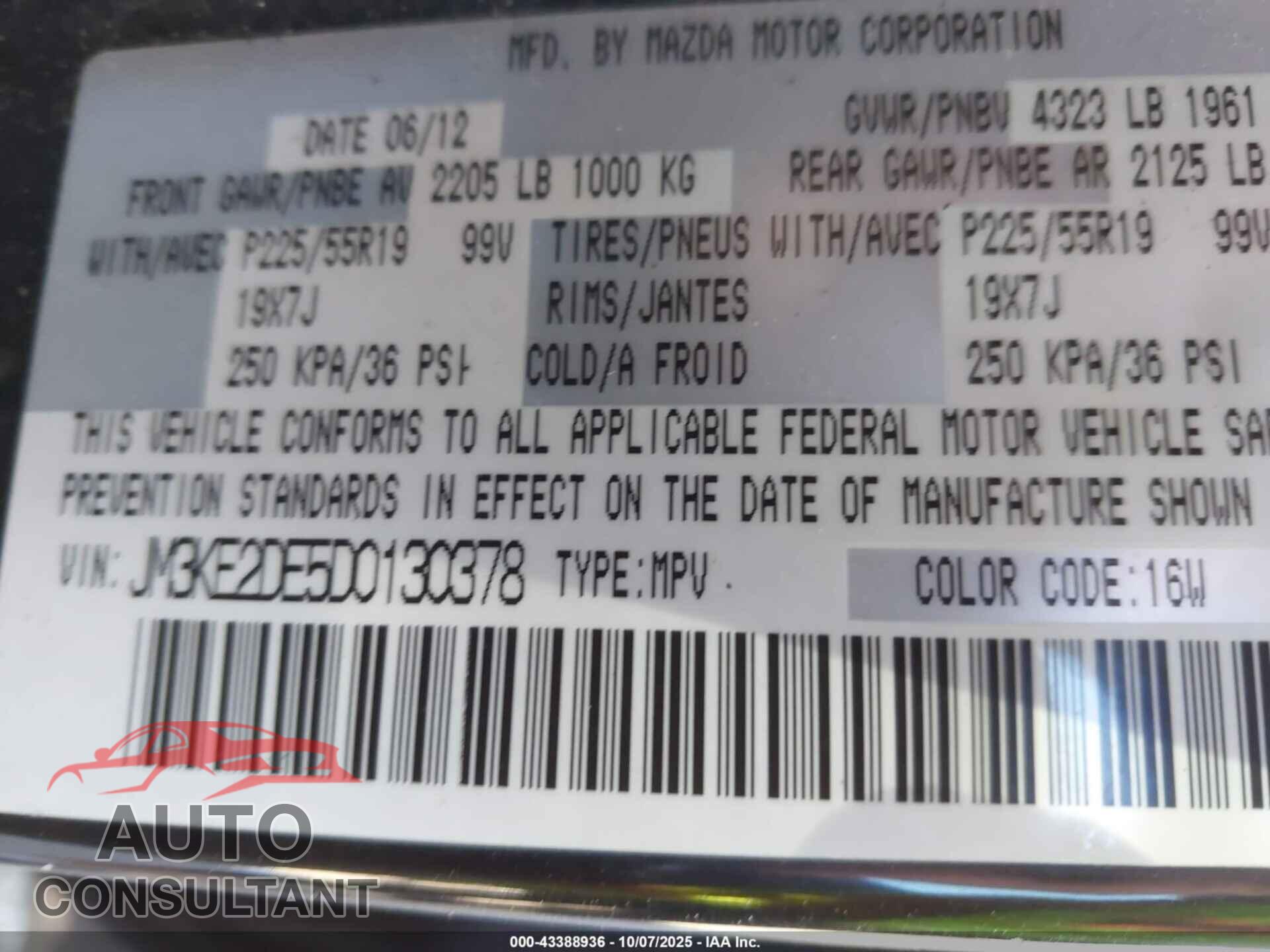 MAZDA CX-5 2013 - JM3KE2DE5D0130378