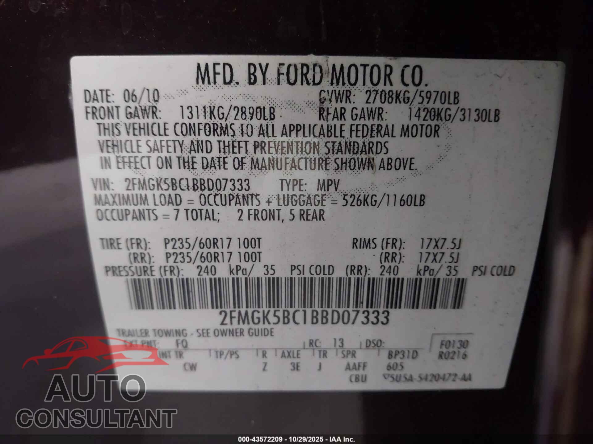 FORD FLEX 2011 - 2FMGK5BC1BBD07333