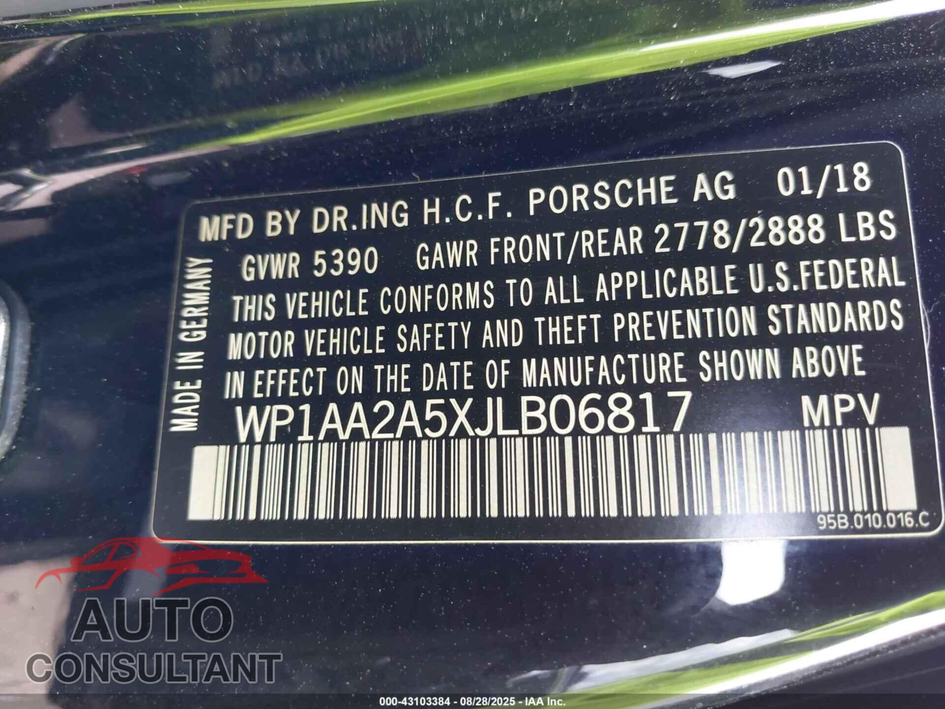 PORSCHE MACAN 2018 - WP1AA2A5XJLB06817