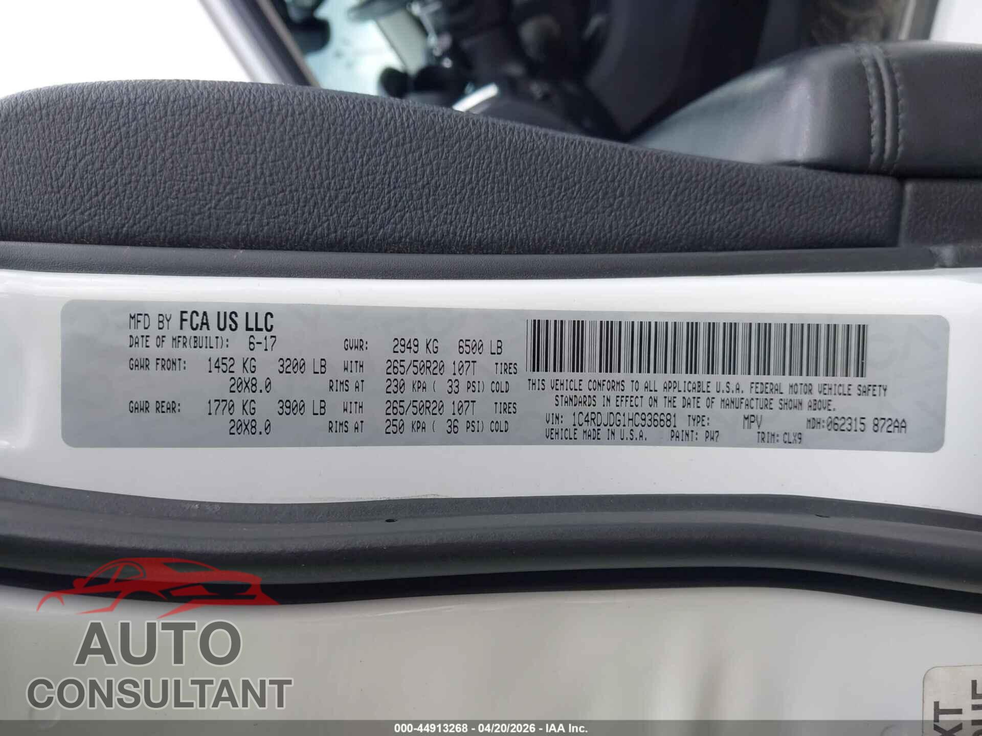 DODGE DURANGO 2017 - 1C4RDJDG1HC936681