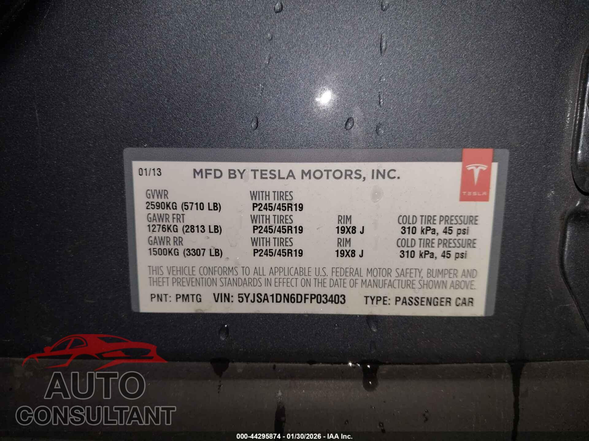 TESLA MODEL S 2013 - 5YJSA1DN6DFP03403