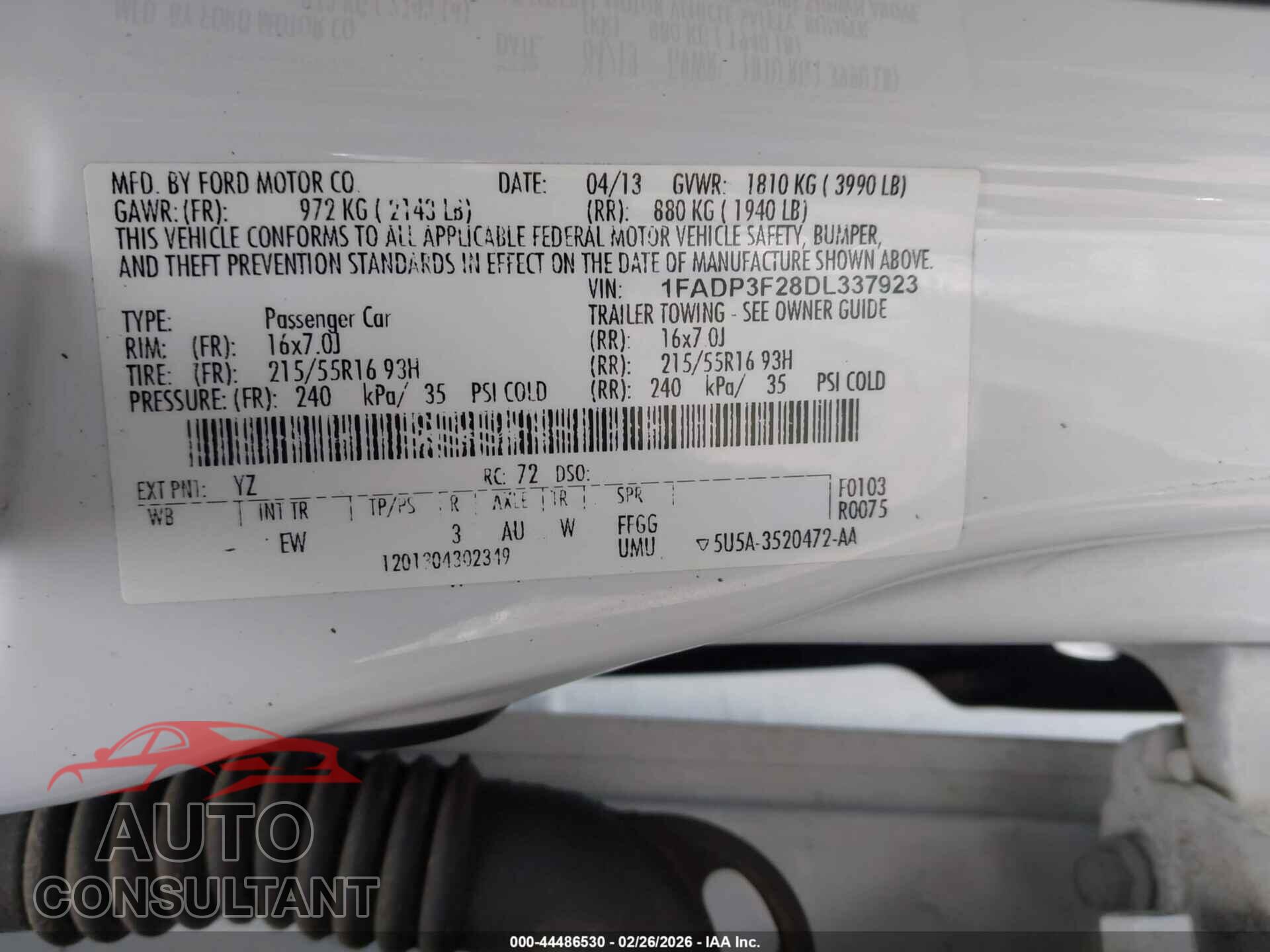 FORD FOCUS 2013 - 1FADP3F28DL337923