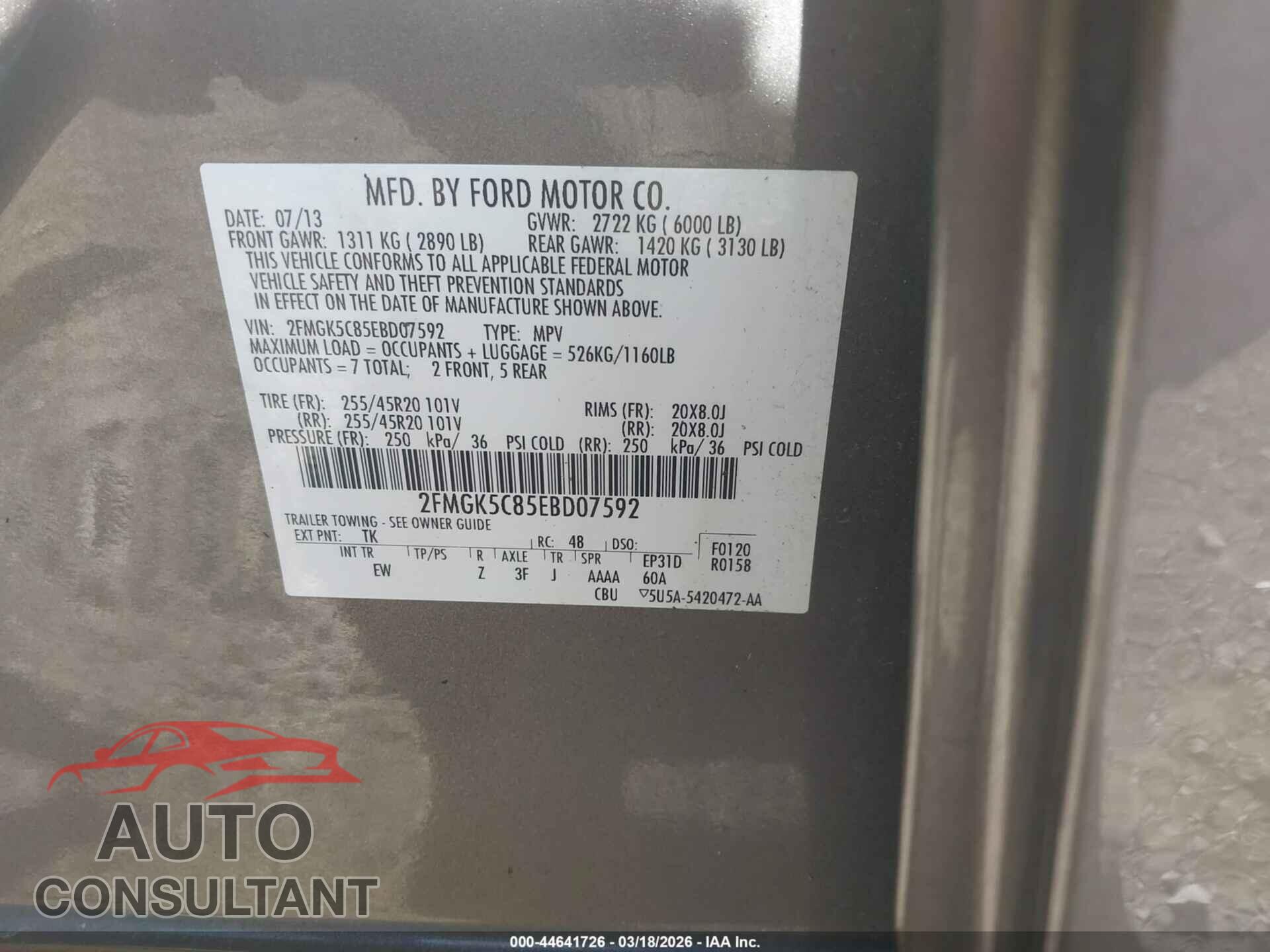 FORD FLEX 2014 - 2FMGK5C85EBD07592
