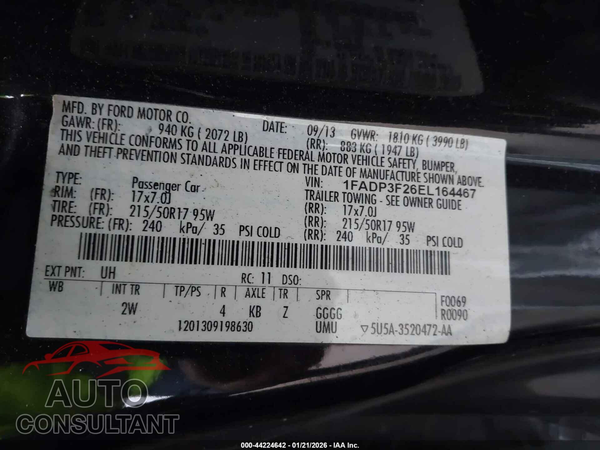 FORD FOCUS 2014 - 1FADP3F26EL164467