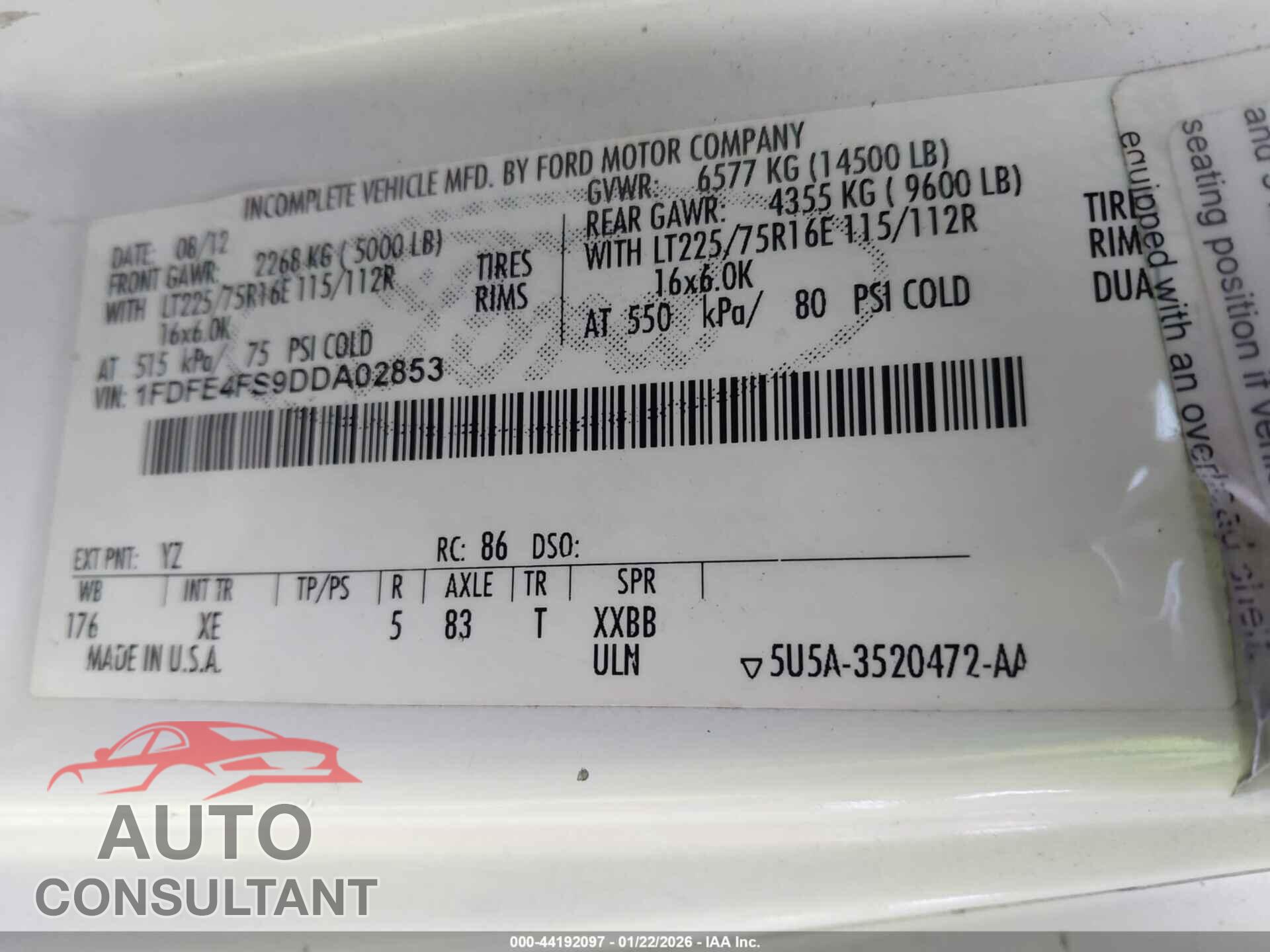 FORD E-450 CUTAWAY 2013 - 1FDFE4FS9DDA02853