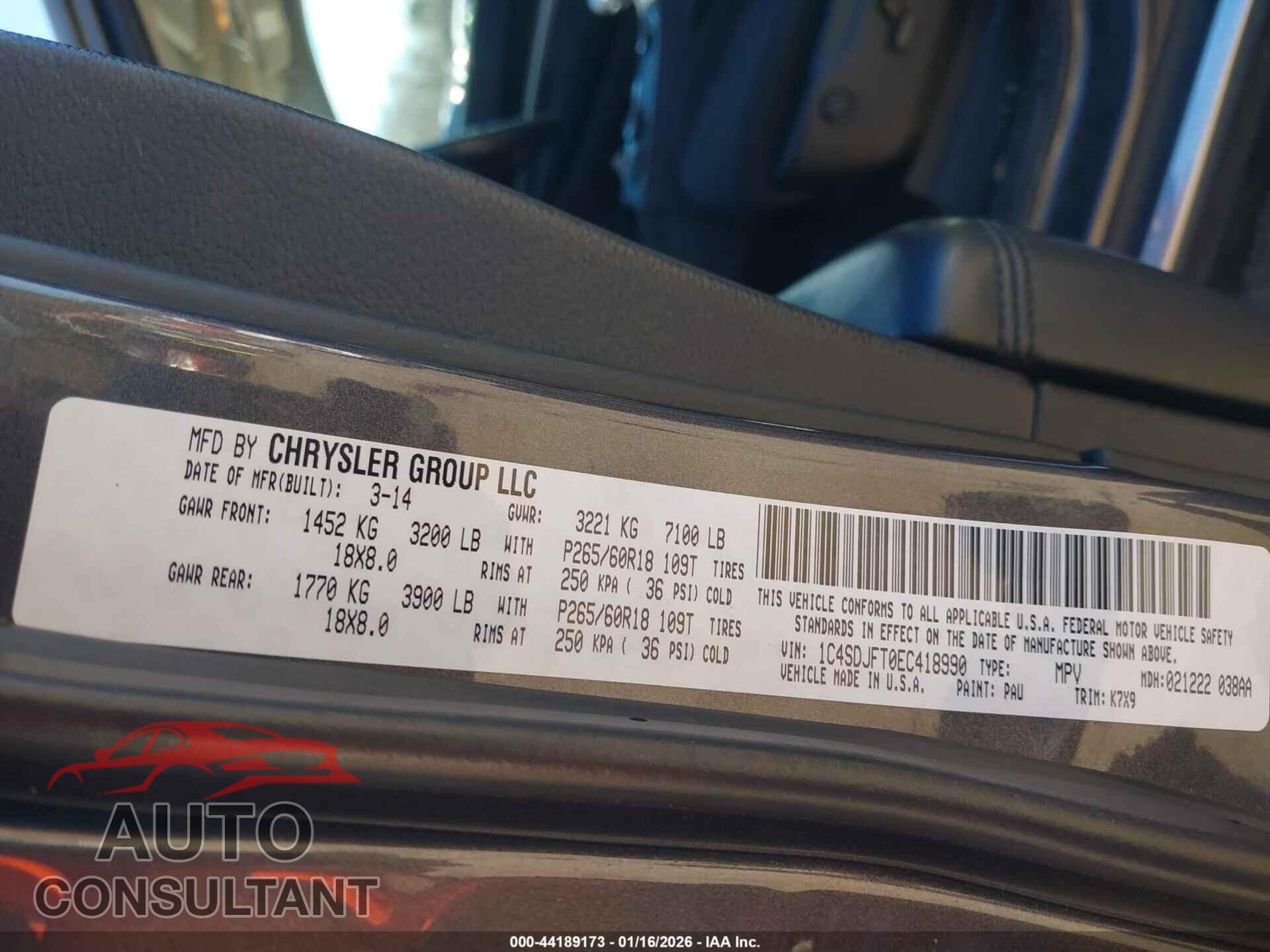 DODGE DURANGO 2014 - 1C4SDJFT0EC418990