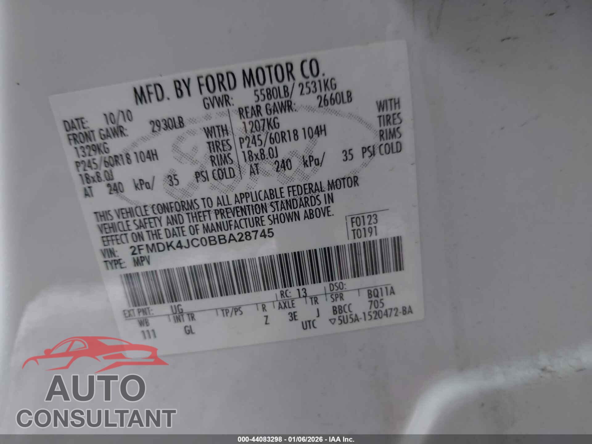 FORD EDGE 2011 - 2FMDK4JC0BBA28745