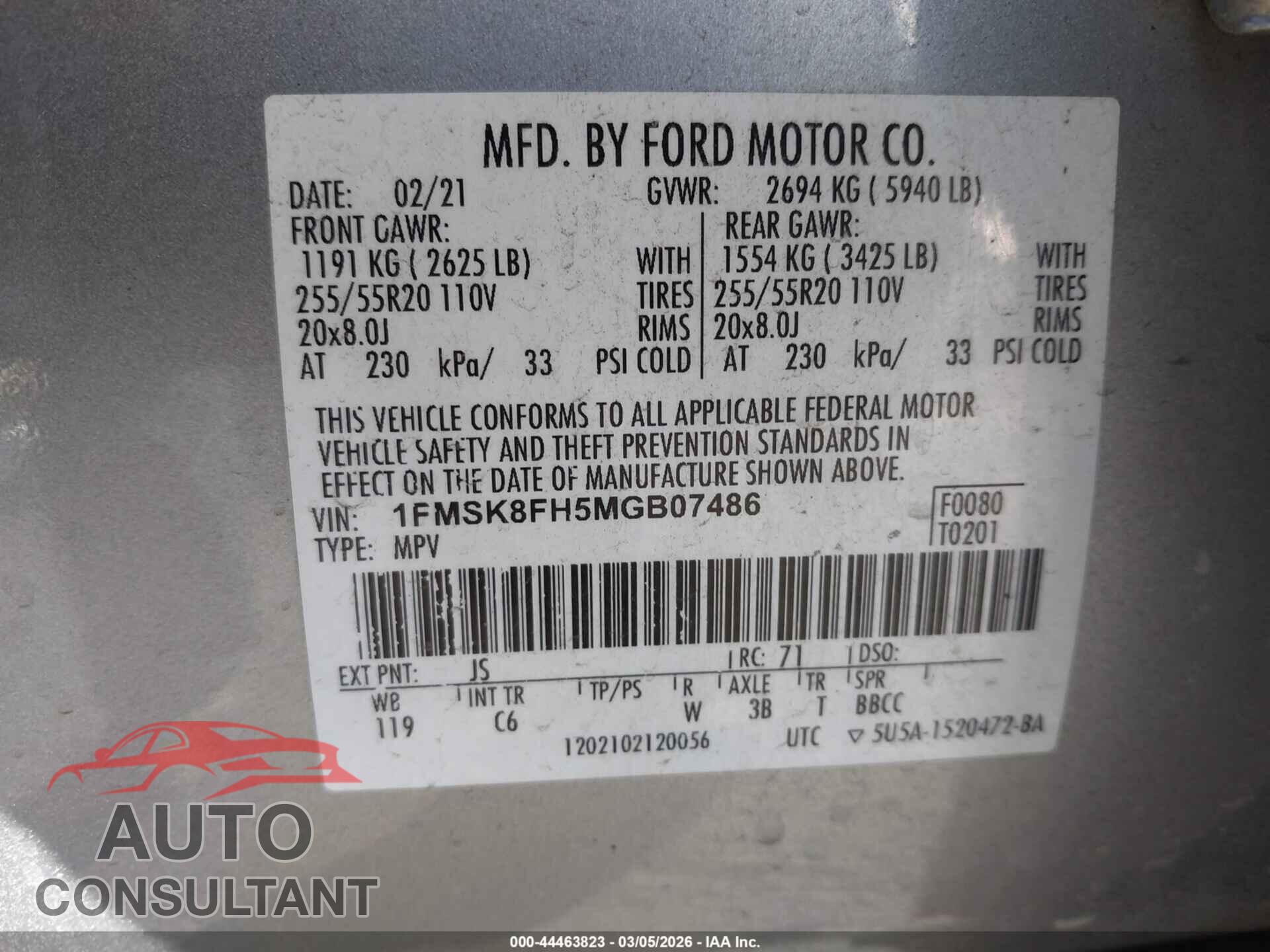 FORD EXPLORER 2021 - 1FMSK8FH5MGB07486