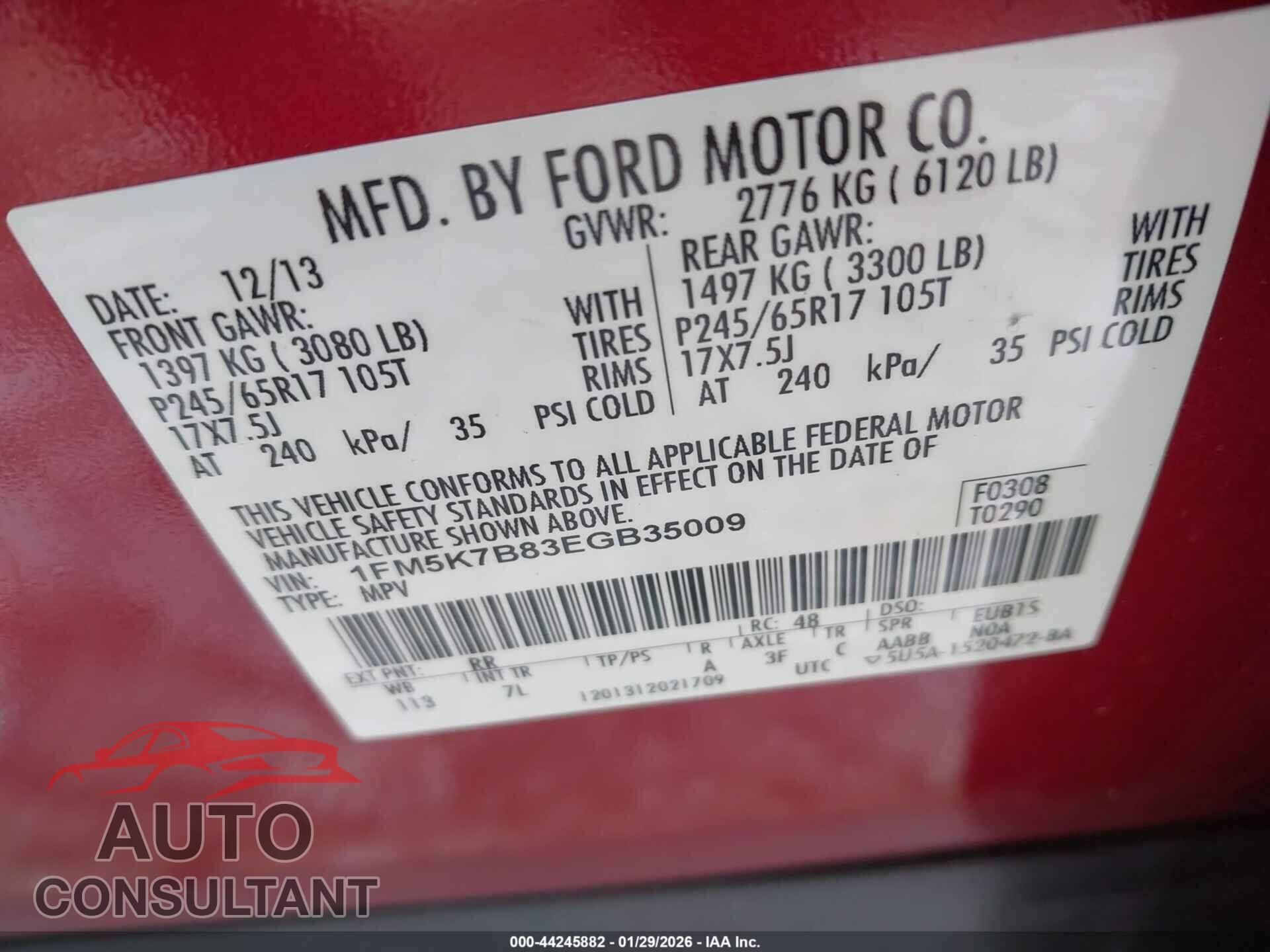 FORD EXPLORER 2014 - 1FM5K7B83EGB35009