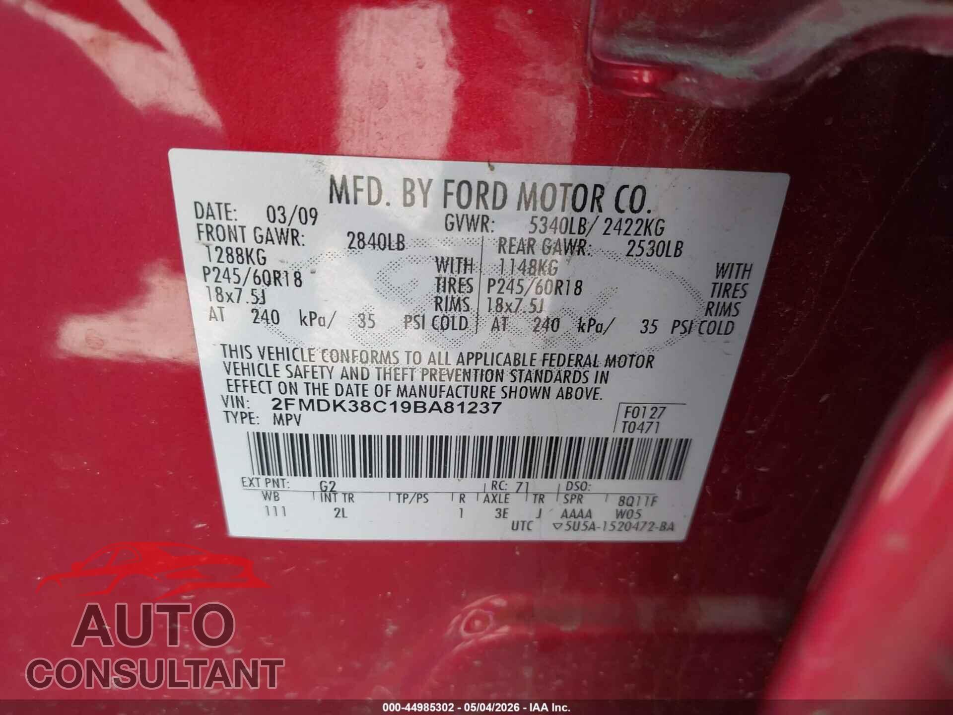 FORD EDGE 2009 - 2FMDK38C19BA81237