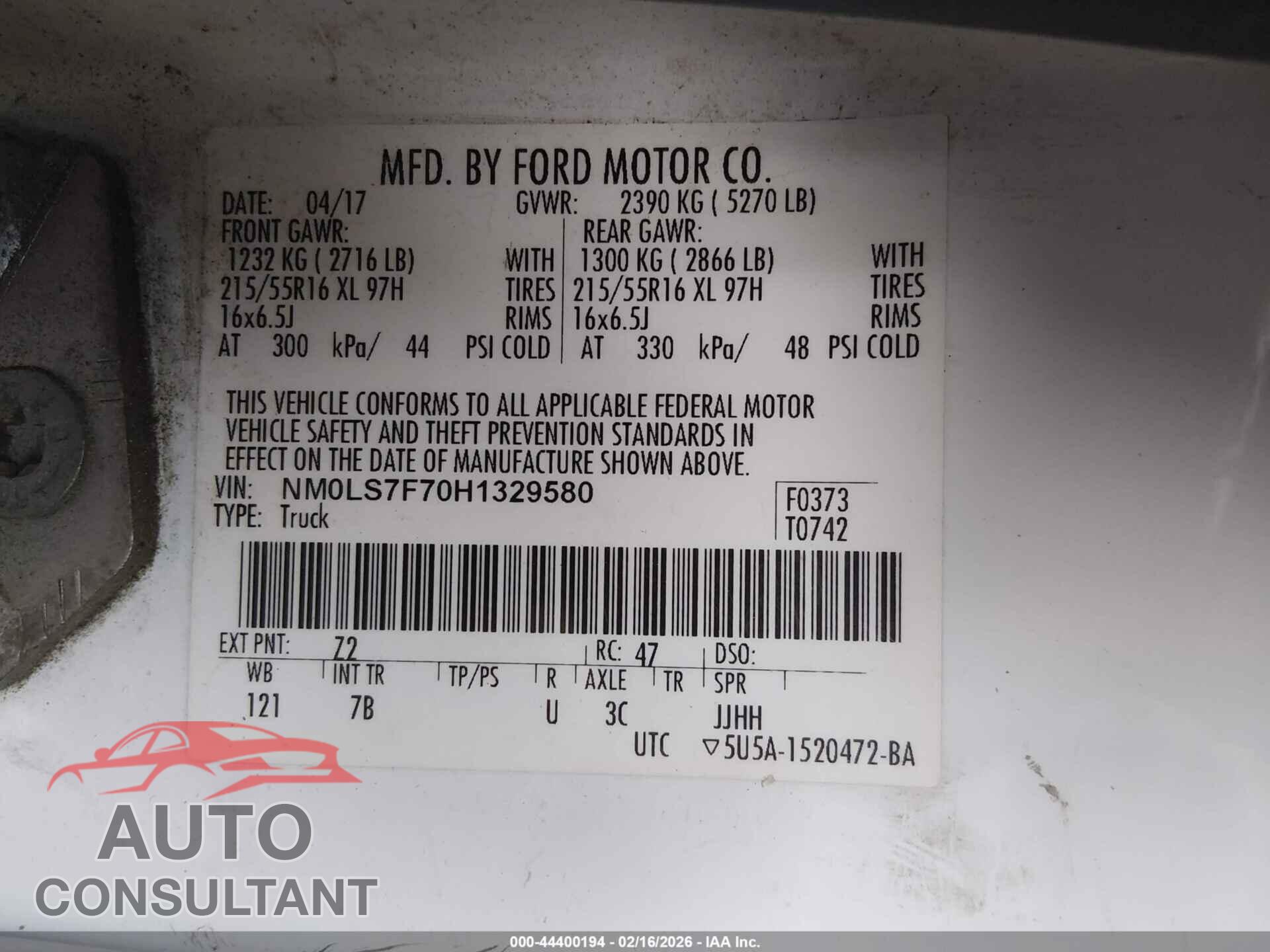 FORD TRANSIT CONNECT 2017 - NM0LS7F70H1329580