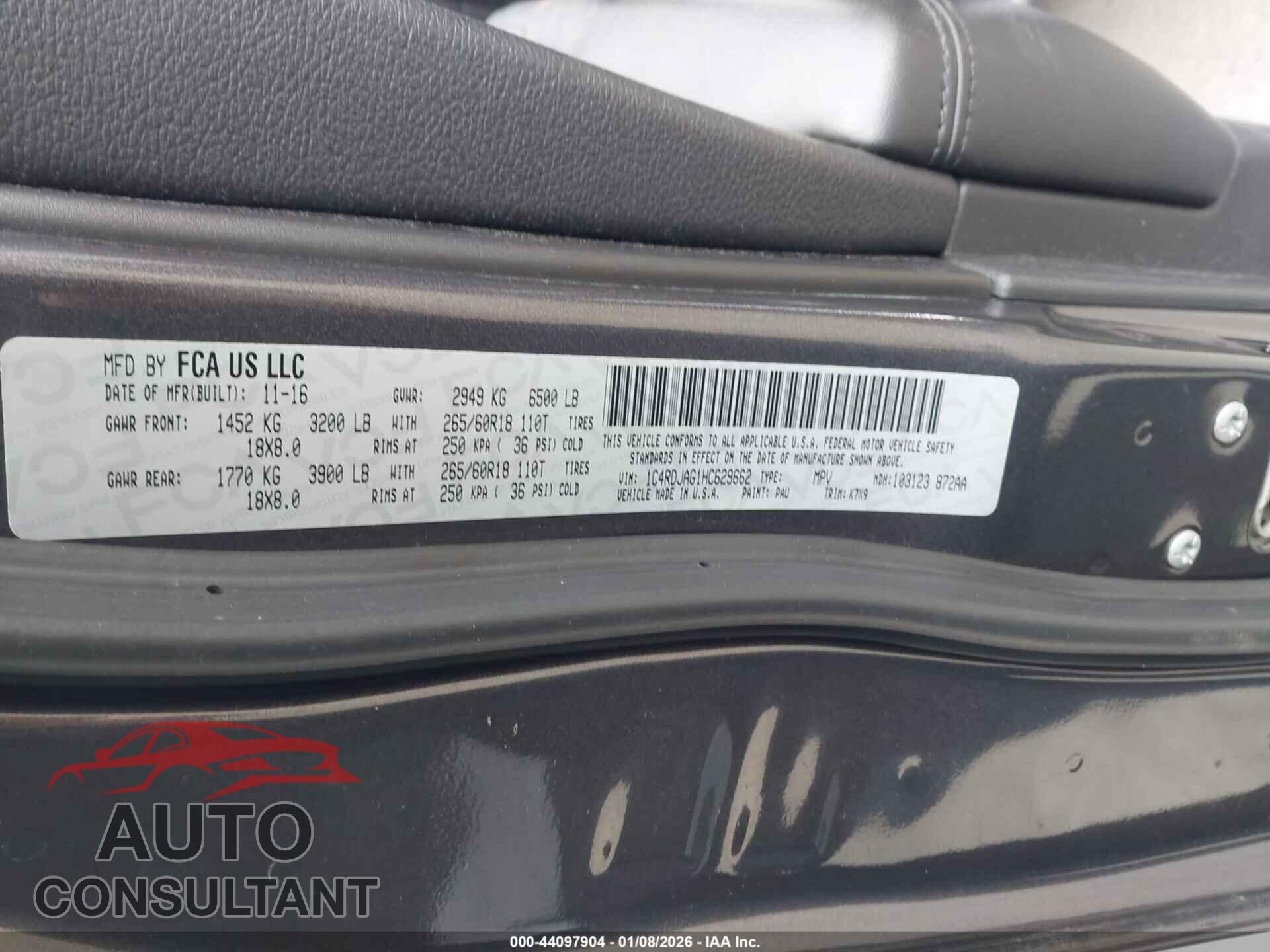 DODGE DURANGO 2017 - 1C4RDJAG1HC629662