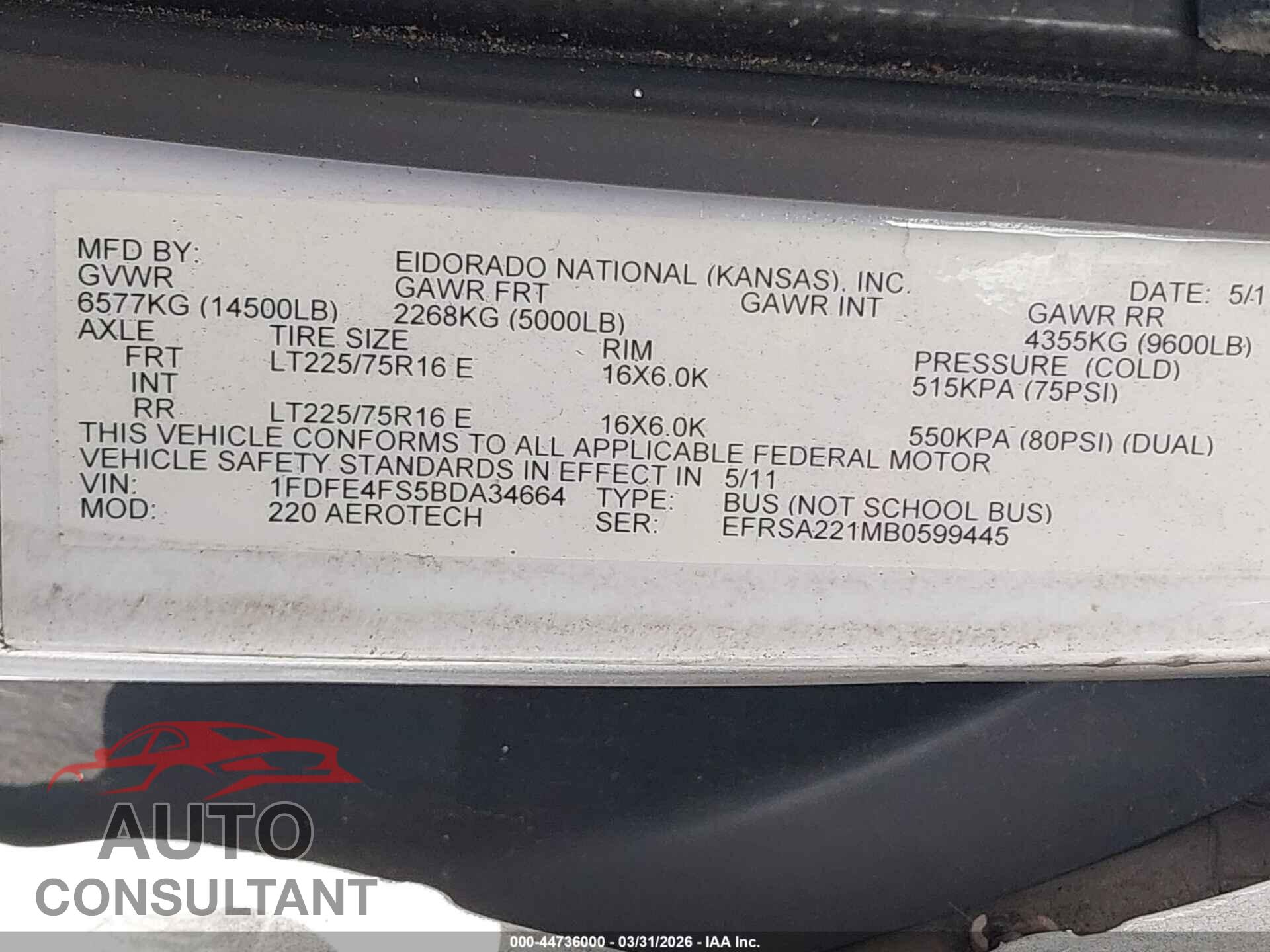 FORD E-450 CUTAWAY 2011 - 1FDFE4FS5BDA34664
