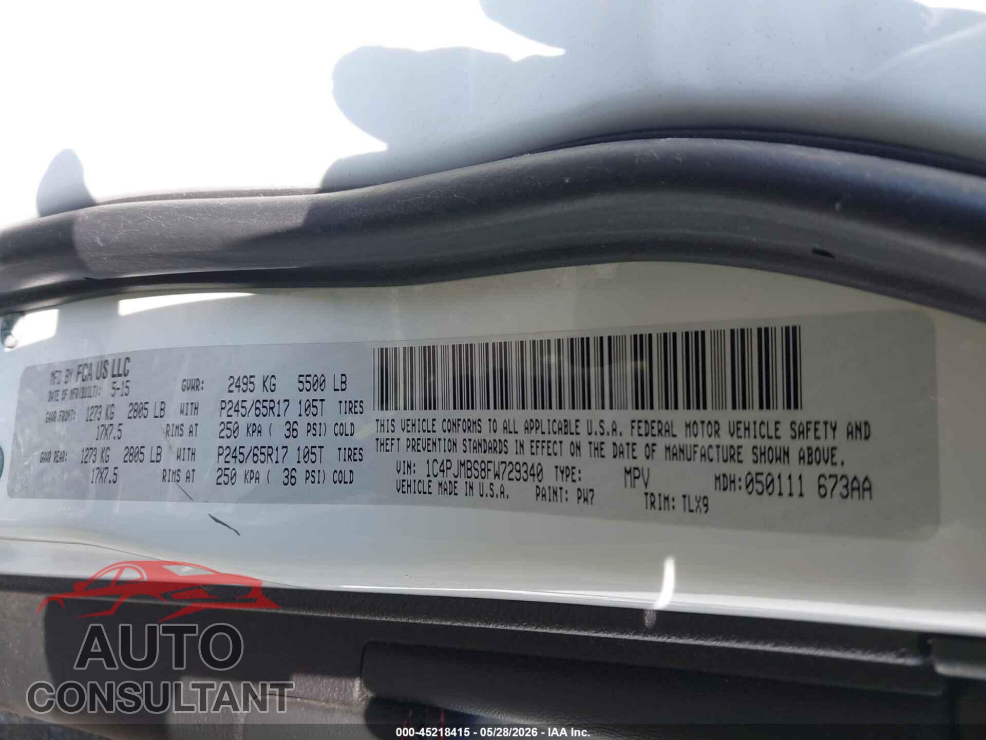 JEEP CHEROKEE 2015 - 1C4PJMBS8FW729340