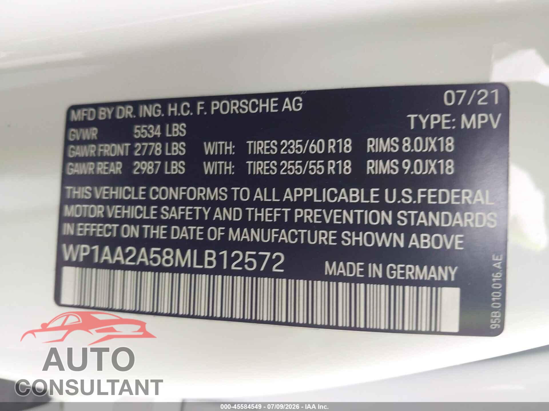 PORSCHE MACAN 2021 - WP1AA2A58MLB12572