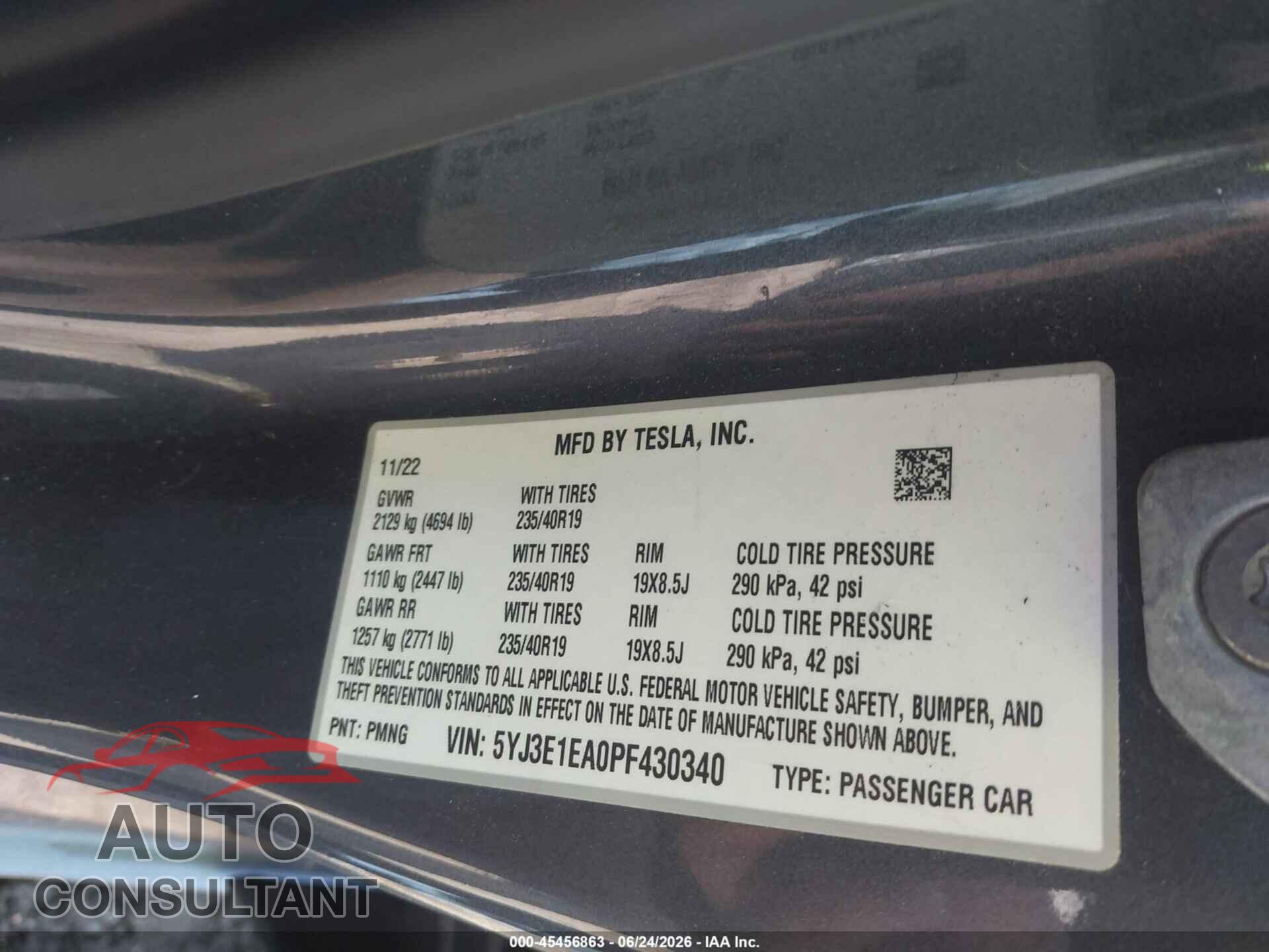 TESLA MODEL 3 2023 - 5YJ3E1EA0PF430340