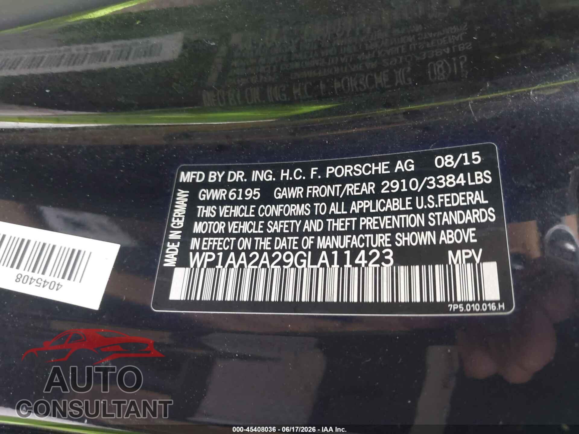 PORSCHE CAYENNE 2016 - WP1AA2A29GLA11423