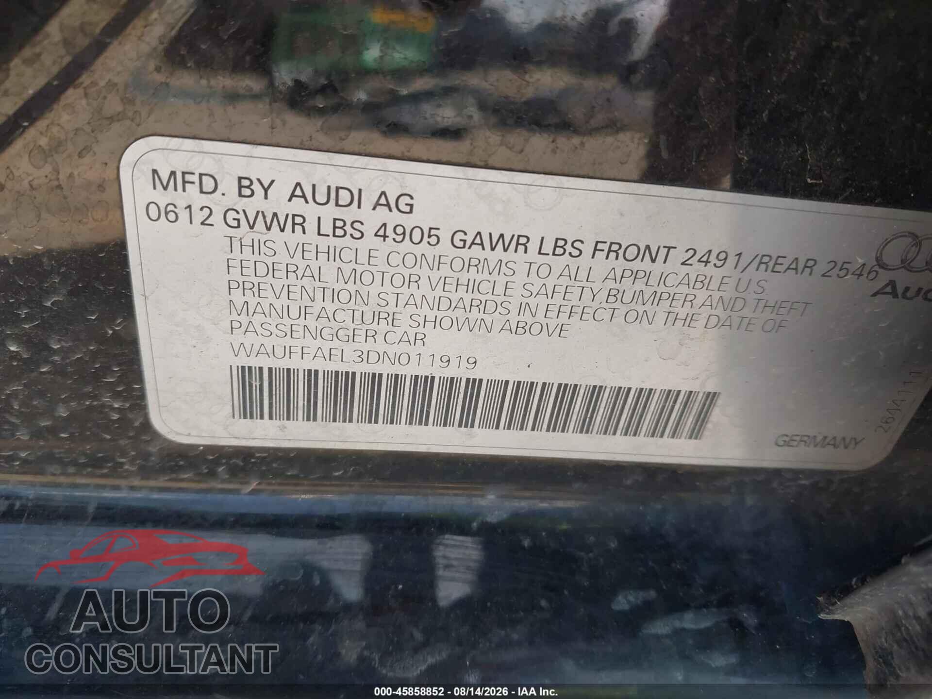 AUDI A4 2013 - WAUFFAFL3DN011919